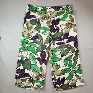 Women's Punt Roma Wide Leg Cropped Pants Bold Leaf Pattern Size 18